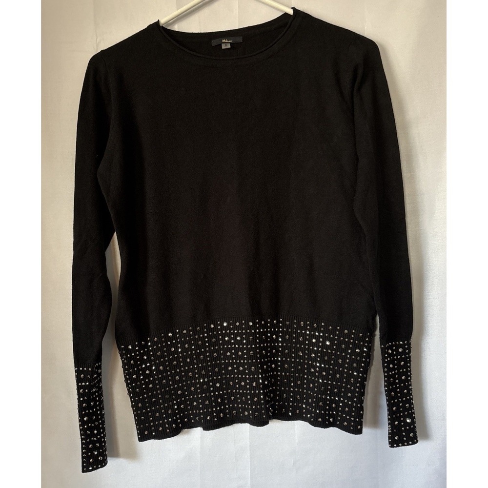 Milano Sweater Black Long Sleeve Rhinestone Embellished Women's Size S